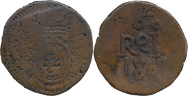 Portuguese India 
 D. João P.R. (1799-1816)
 60 Reis 1818 AE, Diu 
 A: Shield 
 R: 60 REIS / 1818 
 AG: 13.01 - 35.55g, Good Fine
