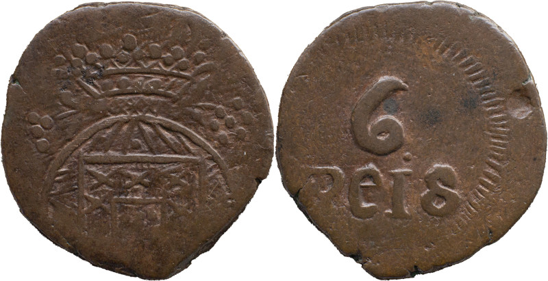 Portuguese India 
 D. João VI (1816-1826) 
 6 Reis AE Januadini 
 A: Shield 
 R:...