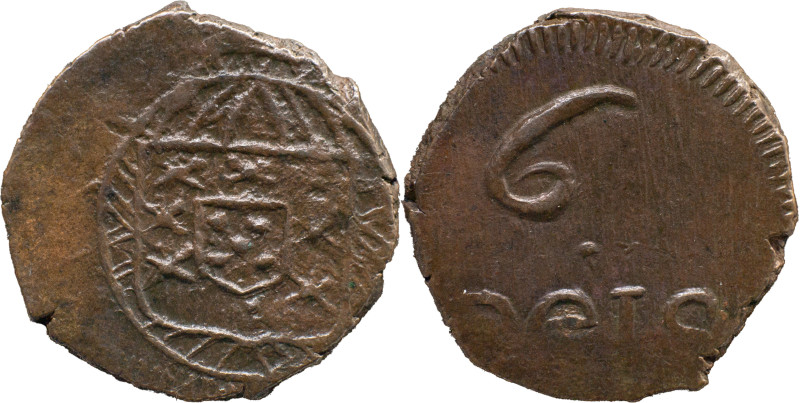 Portuguese India 
 D. João VI (1816-1826) 
 6 Reis AE Januadini 
 A: Shield 
 R:...