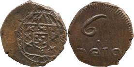 Portuguese India 
 D. João VI (1816-1826) 
 6 Reis AE Januadini 
 A: Shield 
 R: 6 REIS 
 AG: 20.01 - 3.44g, Extremely Fine