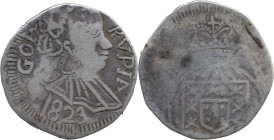 Portuguese India 
 D. Jo&atilde;o VI (1816-1826) 
 Rupia (600 Reis) 1823 Ag Goa 
 A: GOA RVPIA / 1823 
 R: Shield 
 AG: 32.07 - 10.77g, Very Fine