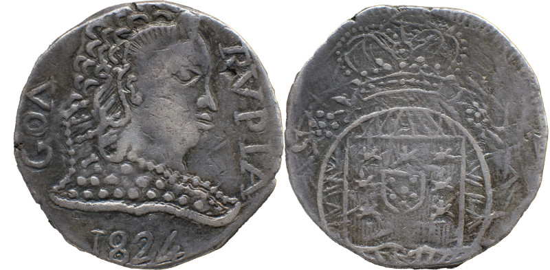 Portuguese India 
 D. João VI (1816-1826) 
 Rupia (600 Reis) 1824 Ag Goa 
 A: GO...