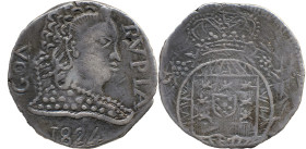 Portuguese India 
 D. João VI (1816-1826) 
 Rupia (600 Reis) 1824 Ag Goa 
 A: GOA RVPIA&nbsp; / 1824 
 R: Shield 
 AG: 32.?? N/C - 10.83g, Very Fine