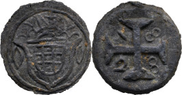 Portuguese India 
 D.Pedro IV (1826-1828) 
 20 Bazarucos 1828 Tutenaga Diu 
 A: Shield 
 R: Cross /1828 
 AG: 05.02 - 21.37g, Good Very Fine