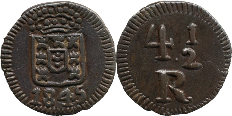 Portuguese India 
 D. Maria II (1834-1853) 
 4 1/2 Reis 1845 AE Daguini Goa 
 A:...