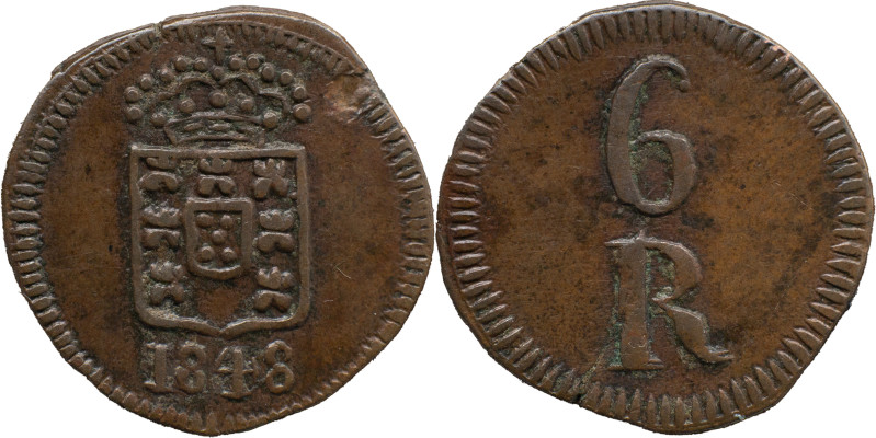 Portuguese India 
 D. Maria II (1834-1853) 
 6 Reis 1848 AE Daguini Goa 
 A: Shi...