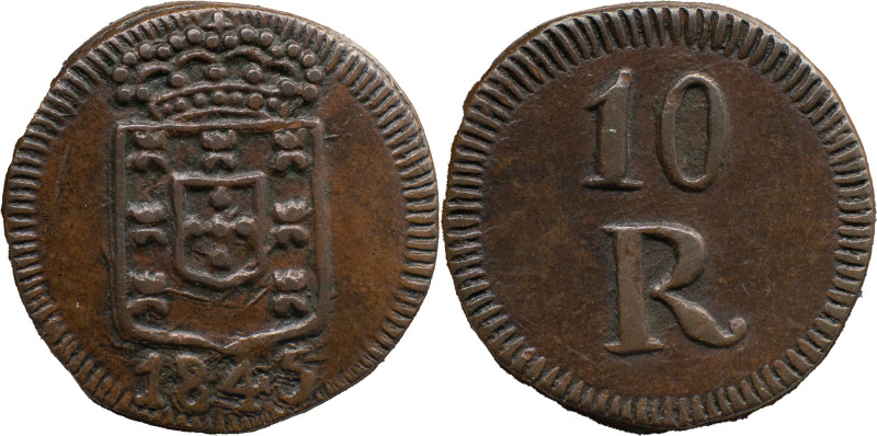 Portuguese India 
 D. Maria II (1834-1853) 
 10 Reis 1845 AE Daguini Goa 
 A: Sh...