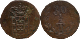 Portuguese India 
 D. Maria II (1834-1853) 
 30 Reis (1/2 Tanga) N/D AE Goa 
 A: Shield 
 R: 30 /&nbsp; 1/2 T 
 AG: 13.01 - 17.72g, Very Fine