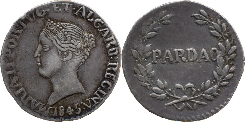 Portuguese India
D. Maria II (1834-1853)
Pardau (300 Reis) 1845 Ag Goa
A: MARIA....