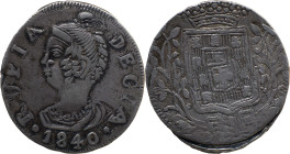 Portuguese India 
 D. Maria II (1834-1853) 
 Rupia (600 Reis) 1840 Ag Goa 
 A: RUPIA DEGOA / 1840 
 R: Shield 
 AG: 21.02 - 10.77g, Very Fine