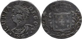 Portuguese India 
 D. Maria II (1834-1853) 
 Rupia (600 Reis) 1841 Ag Goa 
 A: RUPIA DEGOA / 1841 
 R: Shield 
 AG: 21.03 - 10.86g, Very Fine