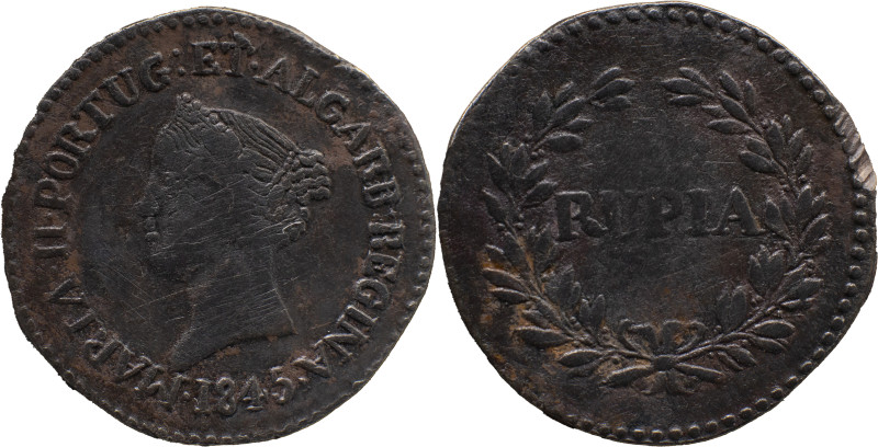 Portuguese India 
 D. Maria II (1834-1853) 
 Rupia (600 Reis) 1845 Ag Goa 
 A: M...
