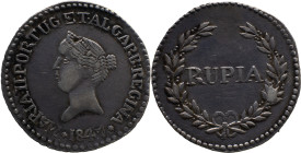 Portuguese India 
 D. Maria II (1834-1853)
 Rupia (600 Reis) 1847 Ag Goa, Date between Stars 
 A: MARIA.II.PORTUG:ET.ALGARB:REGINA / 1847 
 R: RUPIA 
...