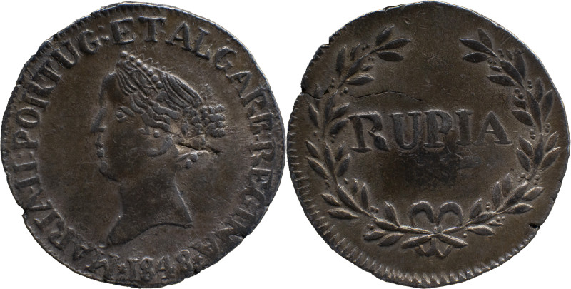 Portuguese India 
 D. Maria II (1834-1853) 
 Rupia (600 Reis) 1848 Ag Goa, date ...