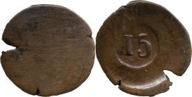 Portuguese India 
 D. Maria II (1834-1853) 
 15 Reis, Countermark 15 inside a circle, AE 
 A: 15 
 AG: 27.01 - 8.44g, Very Fine