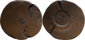 Portuguese India 
 D. Maria II (1834-1853) 
 60 Reis AE countermark 60 
 A: Countermark 60 in a circle 
 AG: 29.01- 37.49g, Very Fine