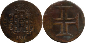 Portuguese India 
 D. Maria II (1834-1853) 
 Ati&aacute; 1851 ESSAY AE 
 A: Shield / 1851 
 R: cross 
 AG: E 14.01 - 37.49g, Very Fine