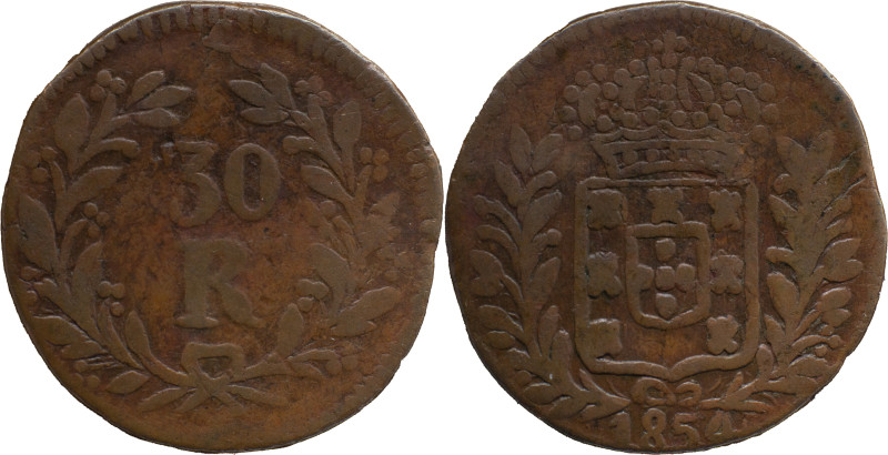 Portuguese India 
 D. Pedro V (1853-1861) 
 30 Reis (1/2 de Tanga) 1854 AE Damão...