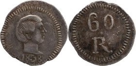 Portuguese India 
 D. Pedro V (1853-1861) 
 60 Reis (Tanga) 1858 Ag Goa 
 A: BUST / 1858 
 R: 60 R 
 AG: 04.02 - 1.04g, Good Very Fine