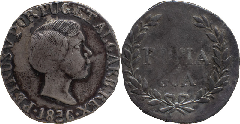 Portuguese India 
 D. Pedro V (1853-1861) Inverted 5 in 1856 
 Rupia (600 Reis) ...