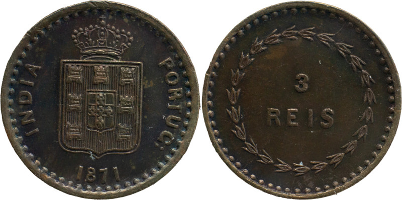 Portuguese India 
 D. Luís I (1861-1889) 
 3 Reis 1871 AE 
 A: INDIA PORTUG: / 1...