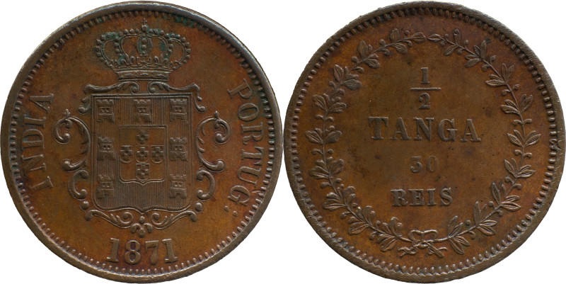 Portuguese India 
 D. Luís I (1861-1889) 
 1/2 Tanga (30 Reis) 1871 AE 
 A: INDI...