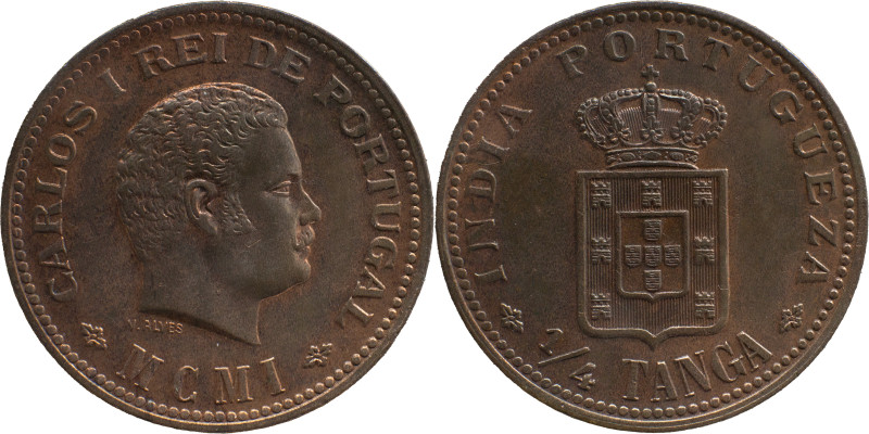 Portuguese India 
 D. Carlos I (1889-1908) 
 1/4 Tanga 1901 AE 
 A: CARLOS I REI...