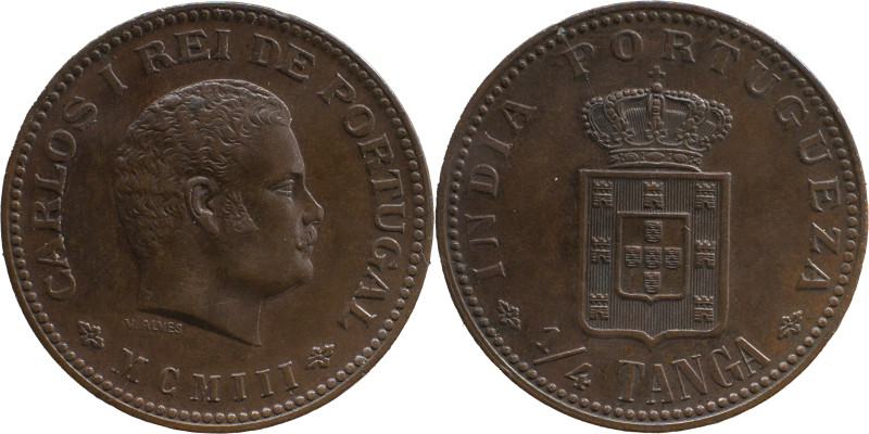 Portuguese India 
 D. Carlos I (1889-1908) 
 1/4 Tanga 1903 AE 
 A: CARLOS I REI...
