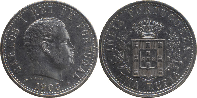 Portuguese India 
 D. Carlos I (1889-1908) 
 Rupia 1903 Ag 
 A: CARLOS I REI DE ...