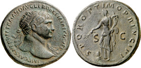 (104 d.C.). Trajano. Sestercio. (Spink 3198 var) (Co. 406 var) (RIC. 503 var). 27,20 g. MBC+.