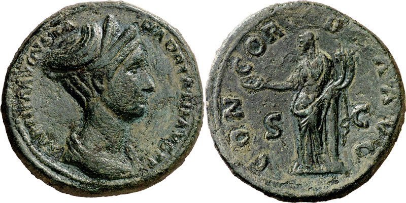 (135-136 d.C.). Sabina. Sestercio. (Spink 3933) (Co. 6) (RIC. 2584). Pátina verd...