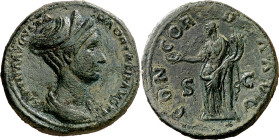(135-136 d.C.). Sabina. Sestercio. (Spink 3933) (Co. 6) (RIC. 2584). Pátina verde. 25,39 g. MBC+.