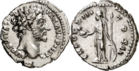 (153-154 d.C.). Marco Aurelio. Denario. (Spink 4791) (S. 663) (RIC. 459). 3,41 g. EBC-.