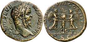 (210 d.C.). Septimio Severo. Sestercio. (Spink 6430) (Co. 547) (RIC. 796). Grieta. Muy escasa. 22,09 g. MBC+.