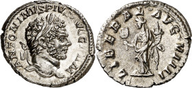 (214 d.C.). Caracalla. Denario. (Spink 6814) (S. 139) (RIC. 302). 3,13 g. EBC/EBC-.