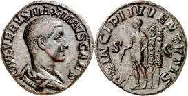 (235-236 d.C.). Máximo. Sestercio. (Spink 8410) (Co. 12) (RIC. 9). Escasa. 17,96 g. EBC-.
