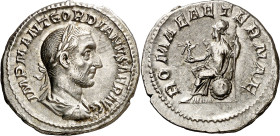 (238 d.C.). Gordiano I, africano. Denario. (Spink 8447) (S. 8) (RIC. 4). Muy rara. 3,21 g. MBC+.