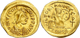 Justiniano I (527-565). Constantinopla. Semissis. (Ratto 466 var) (S. 144). 2,19 g. MBC+.