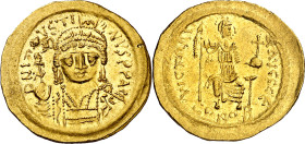 Justino II (565-578). Constantinopla. Sólido. (Ratto 753) (S. 345). Atractiva. 4,47 g. EBC-.