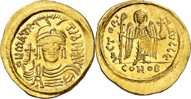 Mauricio Tiberio (582-602). Constantinopla. Sólido. (Ratto 999 var) (S. 478). 4,44 g. MBC+.