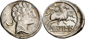 Secobirices (Saelices). Denario. (FAB. 2174) (ACIP. 1875). Ex Colección Tartessos, Áureo 21/10/1997, nº 600. 3,41 g. MBC.