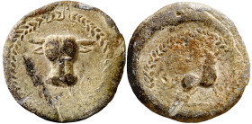 Plomo monetiforme. (CCP. pág. 28, nº 11). Serie de las Minas. Golpes. 64,13 g. MBC/MBC-.