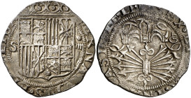 Reyes Católicos. Sevilla. . 4 reales. (AC. 563). Ex Colección Cisneros, Áureo 28/05/1991, nº 409. Ex Colección Balsach. Muy rara. 13,71 g. MBC+.