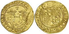 Reyes Católicos. Sevilla. Doble excelente. (AC. 741). Acuñación defectuosa en pequeña zona. Ex Áureo & Calicó 12/03/2015, nº 1130. Rara. 6,95 g. (MBC+...