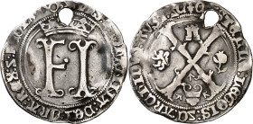 1505. Felipe el Hermoso y Juana. Brujas. 1/2 real. (Vti. 2) (Vanhoudt 198). Perforación. Rarísima. 1,56 g. (BC+).