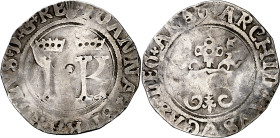 s/d (1516-1517). Juana y Carlos. Amberes. 1/2 real. (Vti. 17) (Vanhoudt 218). Rara. 1,28 g. BC+.