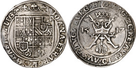 1517. Juana y Carlos. Amberes. 1 real. (Vti. 19) (Vanhoudt 217). Rara. 3,35 g. MBC/MBC-.
