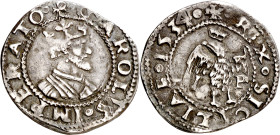 1534. Carlos I. Messina. IP. 1 tarí. (Cru.C.G. 4175e) (MIR. 295/4). Busto a derecha. 2,69 g. MBC+.