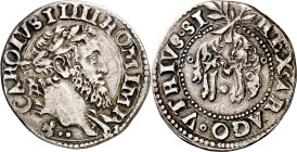 s/d. Carlos I. Nápoles. IBR. 1 carlino. (Cru.C.G. 4209d) (MIR. 149/4 sim). Rayitas. 3 g. MBC+.