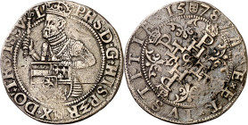 1578. Felipe II. Hasselt. 1/2 escudo de los Estados. (Vti. 1150) (Vanhoudt 375.HS). Rayitas. Concreciones en reverso. Rara. 12,51 g. MBC-.